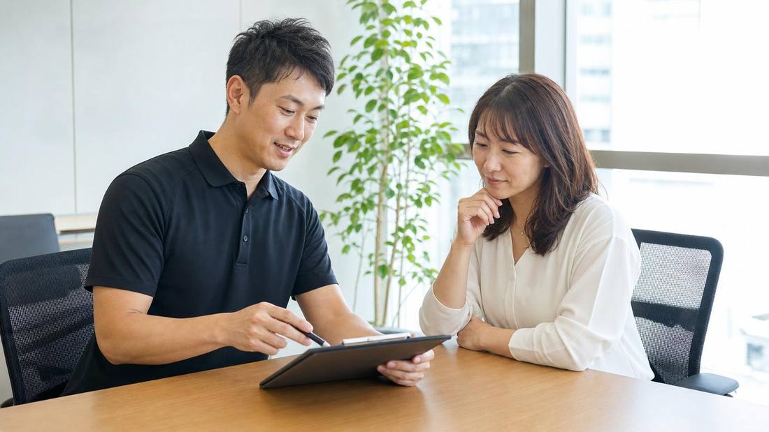 タブレットで施術レポートを説明する様子