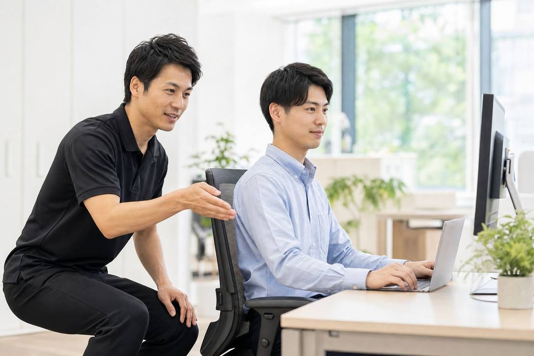 オフィスでの姿勢アドバイスの様子